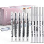 10Pcs Microblading Skin Marker Tattoo Stencil Markers Pen Permanent Makeup Position Mark Surgical Tip Sterile with Paper Ruler for Eyebrow, Lips, Skin (5 Single Head, 5 Double Heads)-0