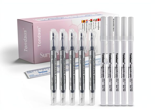 10Pcs Microblading Skin Marker Tattoo Stencil Markers Pen Permanent Makeup Position Mark Surgical Tip Sterile with Paper Ruler for Eyebrow, Lips, Skin (5 Single Head, 5 Double Heads)-0
