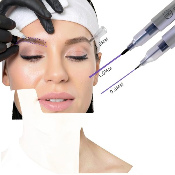 10Pcs Microblading Skin Marker Tattoo Stencil Markers Pen Permanent Makeup Position Mark Surgical Tip Sterile with Paper Ruler for Eyebrow, Lips, Skin (5 Single Head, 5 Double Heads)-4