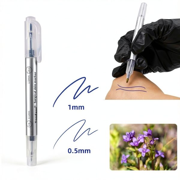 10Pcs Microblading Skin Marker Tattoo Stencil Markers Pen Permanent Makeup Position Mark Surgical Tip Sterile with Paper Ruler for Eyebrow, Lips, Skin (5 Single Head, 5 Double Heads)-1