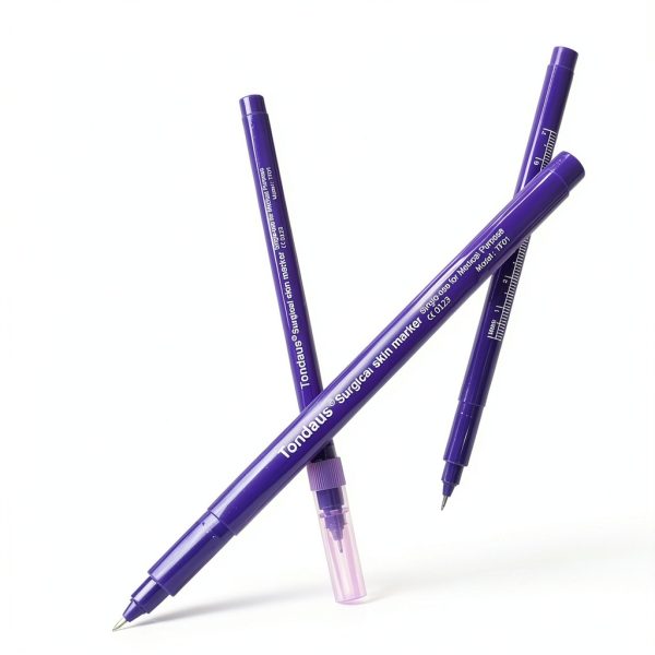 3Pcs Professional Purple Surgical Tip Skin Marker Pen Sterile Tattoo Stencil Markers Pen with Paper Ruler for Eyebrow, Lips - Individually Wrapped with Paper Ruler (2 Single Head +1 Double Head)-3