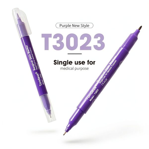 3Pcs Professional Purple Surgical Tip Skin Marker Pen Sterile Tattoo Stencil Markers Pen with Paper Ruler for Eyebrow, Lips - Individually Wrapped with Paper Ruler (2 Single Head +1 Double Head)-7
