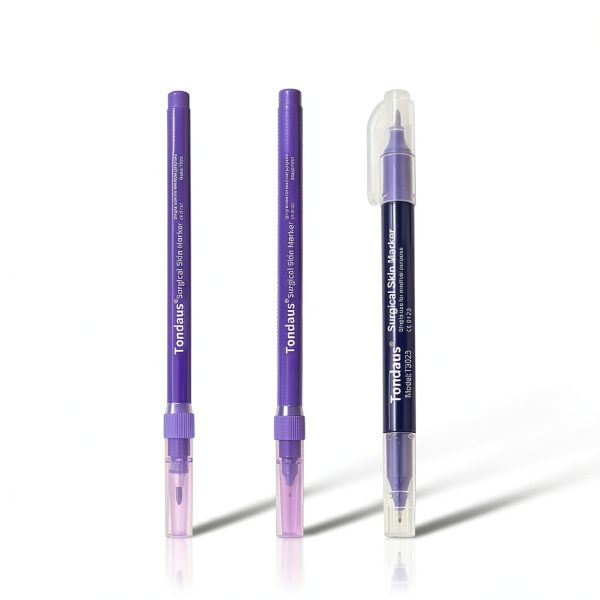 3Pcs Professional Purple Surgical Tip Skin Marker Pen Sterile Tattoo Stencil Markers Pen with Paper Ruler for Eyebrow, Lips - Individually Wrapped with Paper Ruler (2 Single Head +1 Double Head)-0