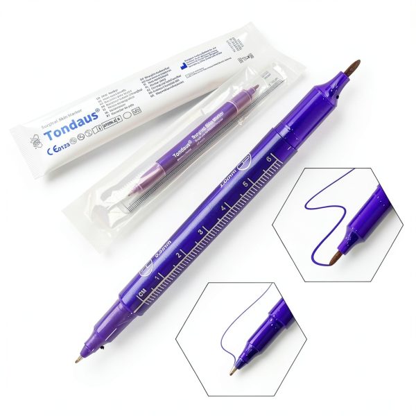 3Pcs Professional Purple Surgical Tip Skin Marker Pen Sterile Tattoo Stencil Markers Pen with Paper Ruler for Eyebrow, Lips - Individually Wrapped with Paper Ruler (2 Single Head +1 Double Head)-4